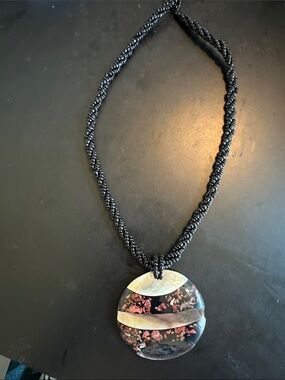 Black Cord Necklace with Round Pendant